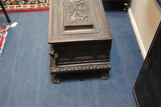 A 17th century Italian walnut casket, W.1ft 11in. D.1ft 4in. H.1ft 3.5in.